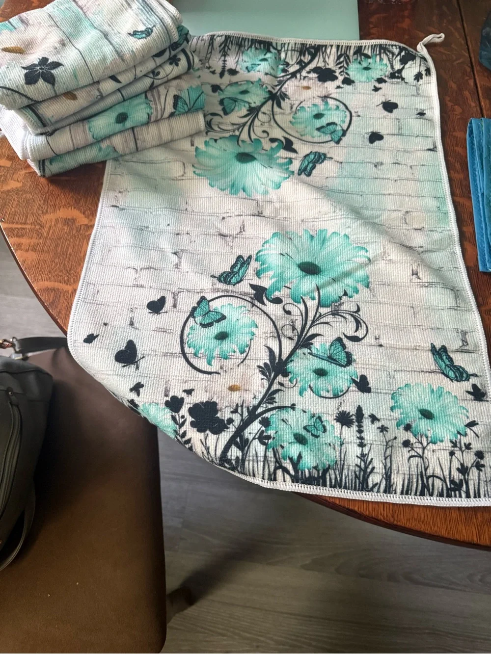 Floral Turquoise Kitchen Towels - Set